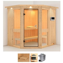 Karibu Sauna Aline 1, BxTxH: 210 x 184 x 202 cm, 68 mm, (Set) 9-kW-Bio-Ofen mit externer Steuerung beige