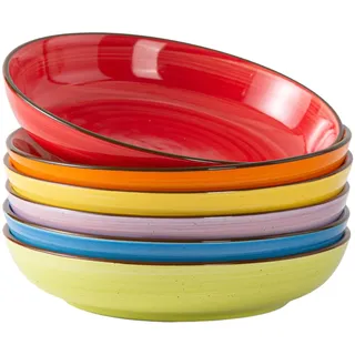 Y YHY Tiefe Teller 6er Set, 21,6 x 4,5 cm Tiefe Essteller, Suppenteller, Salatschüsseln, Pastaschüssel für 6 Personen, Große Speiseteller Porcelain für Pasta, Gulasch, Suppen, Salat-880ml, Muti