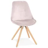 KADIMA DESIGN Essstuhl Samt & Holz, Moderner Vintagesessel, Designstuhl in Rosa-Beige | Gr.: onesize