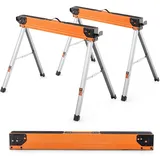 Costway 2er-Set Sägeböcke Klappbar, Tragbare Arbeitsböcke bis 500 kg belastbar, Sägebock mit Griff, robuste Metall-Sägehilfen Gerüstbock für Holzbearbeitung