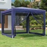 HOMIUSE Partyzelt mit 4 Mesh-Seitenwänden Pavillon 3x3 Wasserdicht Stabil Winterfest Faltpavillon 3x3 Grillpavillon Verkaufsstand Gartenpavillon Party Zelt Groß Bierzelt Blau 3x3 m HDPE