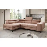 Luxusbetten24 Schlafsofa Designer L Sofa Seluna in Echtleder, mit elektrischer Schlaffunktion, Induktion und Stauraum rosa