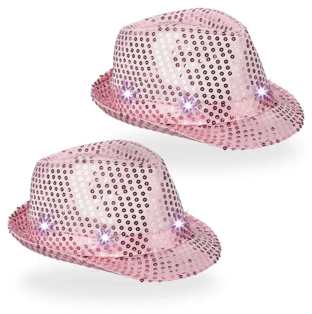 Relaxdays Pailletten Hüte LED 2er Set Rosa