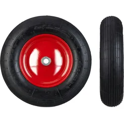 Relaxdays Schubkarrenrad 4.80 4.00-8 luftbereift, Komplettrad 120 kg Traglast, Luftreifen m. Ventil, schwarz-rot