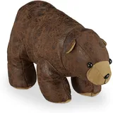 Relaxdays Türstopper Bär, Stoff, Kunstleder, für Boden, innen, schwer, Deko Türsack Tier, HxBxT 17 x 32 cm, braun