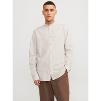 JACK & JONES Langarmhemd JJESUMMER BAND LINEN BLEND SHIRT LS SN braun M