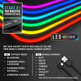 CSL RGB Gaming Mauspad, Gaming Mauspad - 800 x 300 mm XL Mousepad - LED Multi Color, Stars
