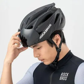ROCKBROS Fahrradhelm mit Visier, abnehmbarer UV-Schutzbrille, Unisex, grün