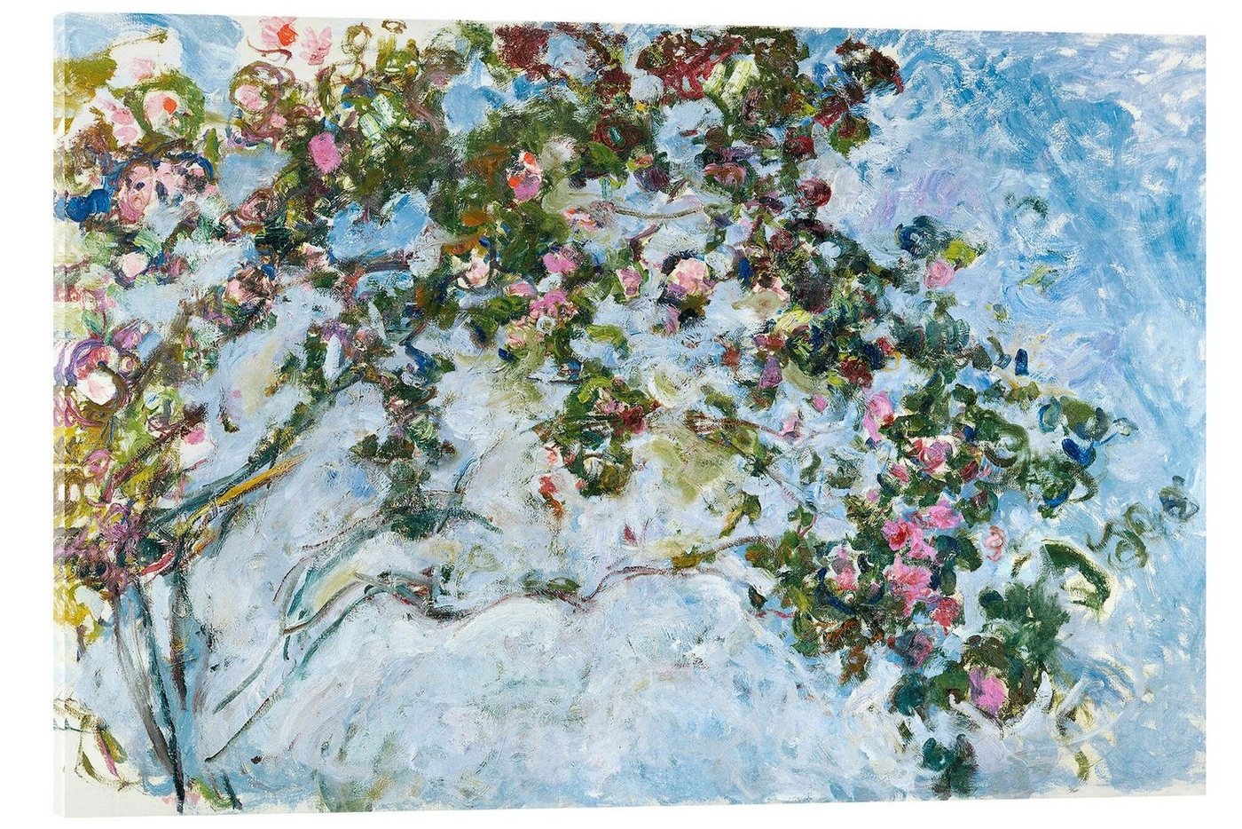 Posterlounge Acrylglasbild Claude Monet, Der Rosenstrauch, Wohnzimmer Malerei blau 100 cm x 70 cm