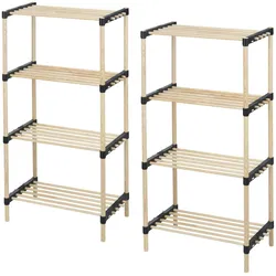 WellHome - Pack 2 Schuhschränke 4 Regale Holz und Metall 49x28x92,5 cm