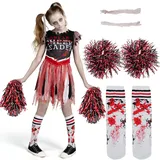 Spooktacular Creations Cheerleader-Kostüm für Mädchen, gruseliges blutiges Cheerleaderkostüm, Zombie Fearleader-Kostüm für Halloween-Dress-up-Partys-XL