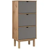vidaXL Schuhschrank OTTA mit 3 Schubladen Braun&Grau Massivholz Kiefer
