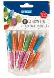 STYLEX® Cocktail-Schirmchen, Cocktail-Schirmchen in verschiedenen Farben, 1 Beutel = 12 Stück