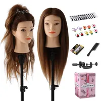 Frisierkopf 80% Echthaar Übungskopf 24 Zoll Frisieren Puppenkopf Trainingsköpfe für Friseure Ausbildung Kopf Mit Halter + DIY Haare Set