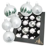 Krebs Glas Lauscha Weihnachtskugeln Silber, Waldset 16-tlg. 5-7cm