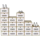 SUBTLETY 20 Stück Schuhboxen Pappkarton Schuhkiste mit Sichtfenster Klappbare Schuhschachtel aus Kraftpapier Stapelbar Schuhkarton Aufbewahrungsbox Schuhschlitze für Schuhe bis zu Größe 46 (Braun)