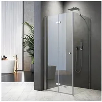 Boromal Eckdusche Duschkabine mit Seitenteil H:185/195cm, BxT: 75x90 cm, 5mm ESG, Falttür Pendeltür mit Seitenteil, 90x90 80x80 90x75 100x100 cm, Rechts-und Links montierbar 75 cm x 185 cm x 90 cm