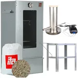 Ita Räucherofen 7002 - Smoker Set mit Rauchgenerator, Tisch - Räucherschrank mit Fenster & Thermometer - Edelstahl - EU Qualität, Direkt vom Hersteller - 81 cm mit 3 Etagen