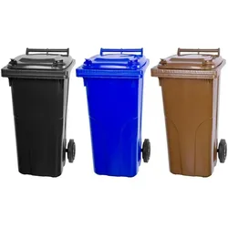 Mega Deal 3x PROREGAL 2-Rad-Mülltonne, 120 Liter Grau & Blau & Braun, Mülltonne, Müllgroßbehälter, Mülleimer, Abfalltonne, Müllbehälter