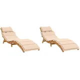 vidaXL Sonnenliegen mit Auflagen 2 Stk. Beige Massivholz Akazie