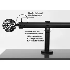 deco-raum Gardinenstange nach Maß 1-Lauf Kugel Ø 25mm Schwarz, 60cm
