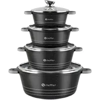 Scheffler 8-teilig Topfset Induktionstöpfe Kochtopfset Mit Glasdeckel-Antihaftbeschichtung-20/24/28/32cm Aluminium Topfset - Schwarz
