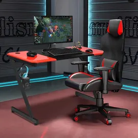 Costway Gamingtisch Z-förmig rot schwarz PC