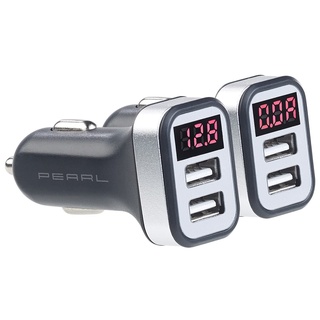 revolt Pkw Voltmeter: 2er-Set Kfz-USB-Ladegerät mit Spannungswarner, LED-Display, je 2X USB (Kfz Ladestecker, Kfz Spannungsanzeige, Auto Zigarettenanzünder Doppelstecker)