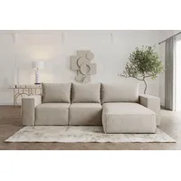 Fun Möbel Ecksofa Sofa mit Schlaffunktion ESTELLE in Stoff Poso Beige Ottomane Rechts