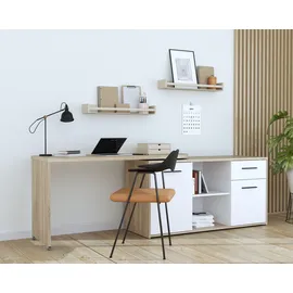 Forte Eckschreibtisch Aliklia Eiche / Weiß