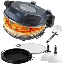 sommertal PizzaProfi Pizzaofen, 32cm Pizzastein, schnelle 3-Minuten Pizza, 5-teiliges Set mit Pfanneneinsatz, 2x Pizzaschieber, Pizzaschneider,