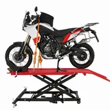 TRUTZHOLM Motorradhebebühne hydraulisch Tragkraft 560 kg Schwerlast Scherenheber Hubbereich 19-84 cm Nutzbreite 60 cm abnehmbare Auffahrrampe 4 Halteösen 45° Vorderradklemmung Hebebühne (Rot)