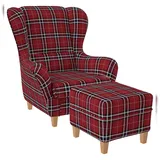 Supellex Ohrensessel Sofia Oxford kariert Rot 70 x 100 x 80 cm Rot mit Hocker