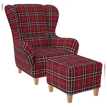 Supellex Ohrensessel Sofia Oxford kariert Rot 70 x 100 x 80 cm Rot mit Hocker