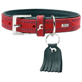 Hunter LUCCA Hundehalsband, Leder, weich, robust, modern, 65 (L), rot/türkis