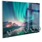 DEQORI Schlüsselbrett 'Das Nordlicht der Lofoten', (1 St), Schlüsselhalter Schlüssel Haken Schlüsselboard modern Schlüsselleiste blau|grün
