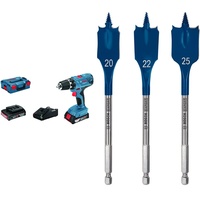 Bosch Professional 18V System Akku-Bohrschrauber GSR 18V-21 (inkl. Akku + Ladegerät, in L-BOXX 136) + 7x Expert SelfCut Speed Flachfräsbohrer Set (für Weichholz, Grobspanplatte, Ø 16-32 mm, Zubehör)