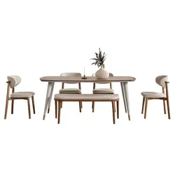 Casa Padrino Luxus Esszimmer Set Grau / Braun - 1 Luxus Esstisch & 4 Luxus Esszimmerstühle & 1 Luxus Sitzbank - Esszimmer Möbel - Luxus Möbel - Luxus Einrichtung - Esszimmer Einrichtung