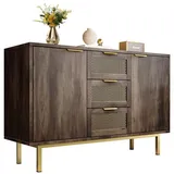 Refined Living Sideboard Kommode Wohnzimmerschrank mit 3 Schubladen und 2 Türen (H76/B120/T40 cm dunkelbraun, Metallgriffe Kommode, Mehrzweckschrank mit Schubladen), Mehrzweckschrank für Flur, Schlafzimmer, Wohnzimmer, Kinderzimmer braun