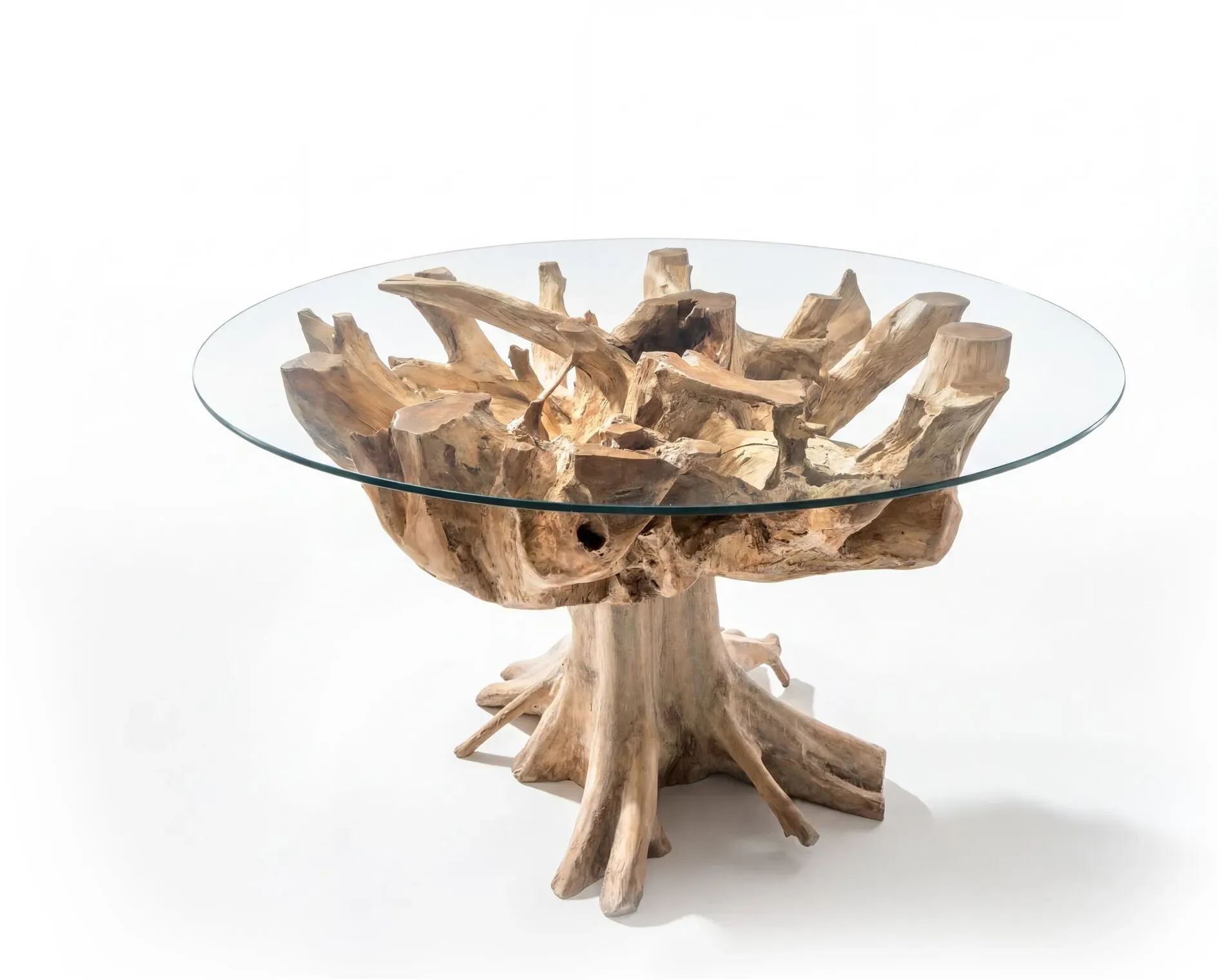 die Faktorei »Ubod« Teak Unikat Esstisch 120 cm / mit Glasplatte