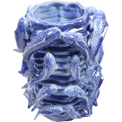 Dekovase AM DESIGN "Keramik, mit Fischmotiven in Blau", blau, B:18cm H:26cm, Keramik, Vasen, maritimes Design für Ihr Zuhause