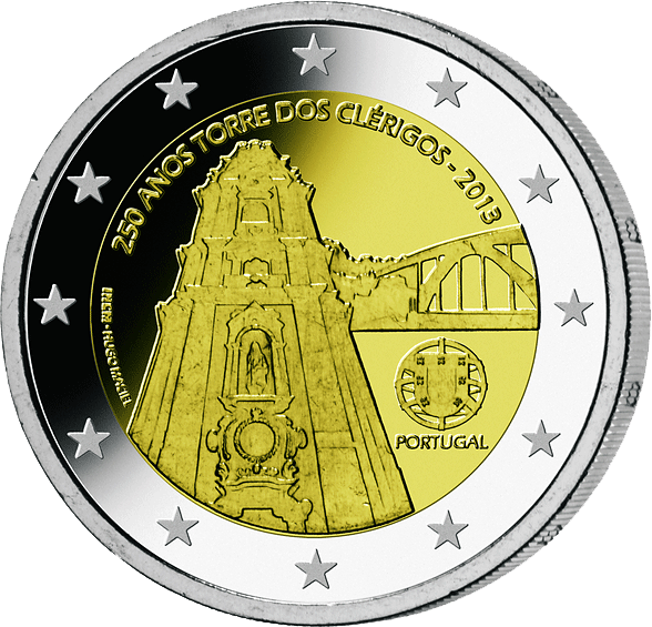 2 Euro Gedenkmünze "250 Jahre Glockenturm der Clérigos-Kirche" 2013 aus Portugal