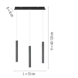 just light. LED Pendelleuchte Hängelampe Deckenleuchte Wohnzimmerlampe Esszimmerleuchte, Metall Alu schwarz, 18 W 1000lm warmweiß 3000k, H 120 cm