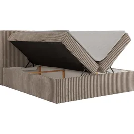 MKS Meble Boxspringbett 180x200 Hellbraun Cord, Boxspringbett mit Matratze H3, Bett mit Bettkasten and Kopfteil, Doppelbett mit Stauraum, Polsterbett - Tiliano