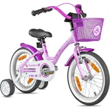 PROMETHEUS BICYCLES Kinderfahrrad 16 Zoll ab 5 Jahre mit Stützräder in Violett Mädchen Rücktrittbremse - Lila/Violett