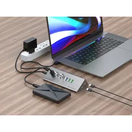Conceptronic HUBBIES18G 10-fach Kombi-USB 3.0-Hub und Ladegerät mit 60W, 2-in-1 USB-C USB-A Kabel, USB 3.2 Gen 1