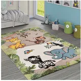 Paco Home Kinderteppich »Diamond 644«, rund, 18 mm Höhe, Kurzflor, 3D-Design, Motiv Dschungel Tiere, Kinderzimmer beige Creme, Grösse:Ø 120 cm