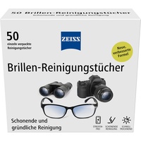 ZEISS Brillen-Reinigungstücher mit Alkohol 50 Stück zur schonenden & gründlichen Reinigung Ihrer Brillengläser - jedes Tuch einzeln verpackt - ideal für unterwegs oder auf Reisen