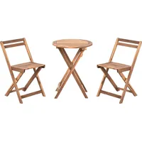 Beliani Balkonset Braun Akazienholz 3-teilig Runder Balkontisch mit 2 Stühlen Klappbar Rustikal Outdoor Balkon Terrasse Garten