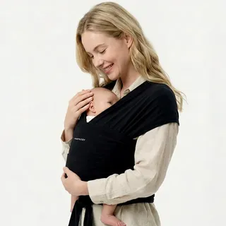 Momcozy Elastisches Tragetuch Baby Neugeborene ab Geburt | Ring Sling Babytragetuch für 3.6-15 kg | Atmungsaktiv & Ergonomisch | OEKO-TEX 100 Zertifiziert,Schwarz